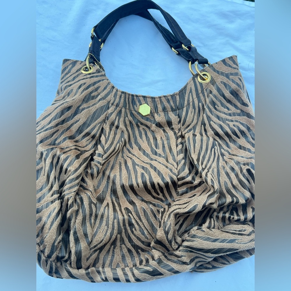Vintage Allan Edward Stylish Zebra Print Tote Bag